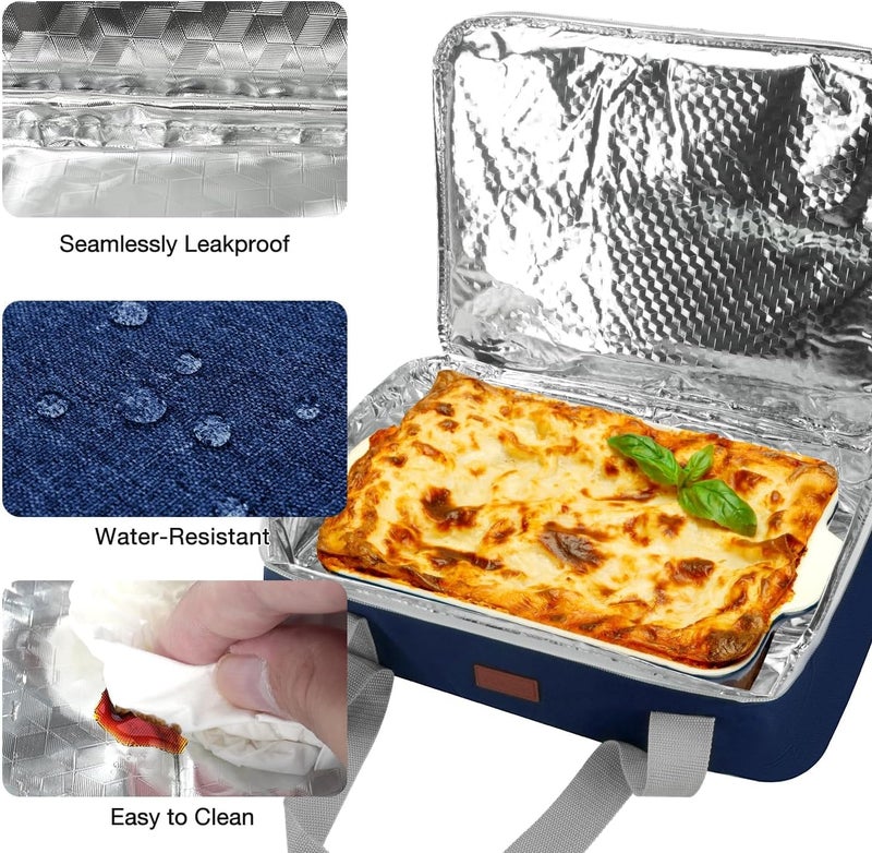 Vuudh Casserole Carrier Bag - Double Decker Food Bag, Insulated Casserole Carrier for Hot or Cold Food, Lasagna Holder Tote for Picnics,Beaches,Traveling or Gifts (Blue) - Image 3